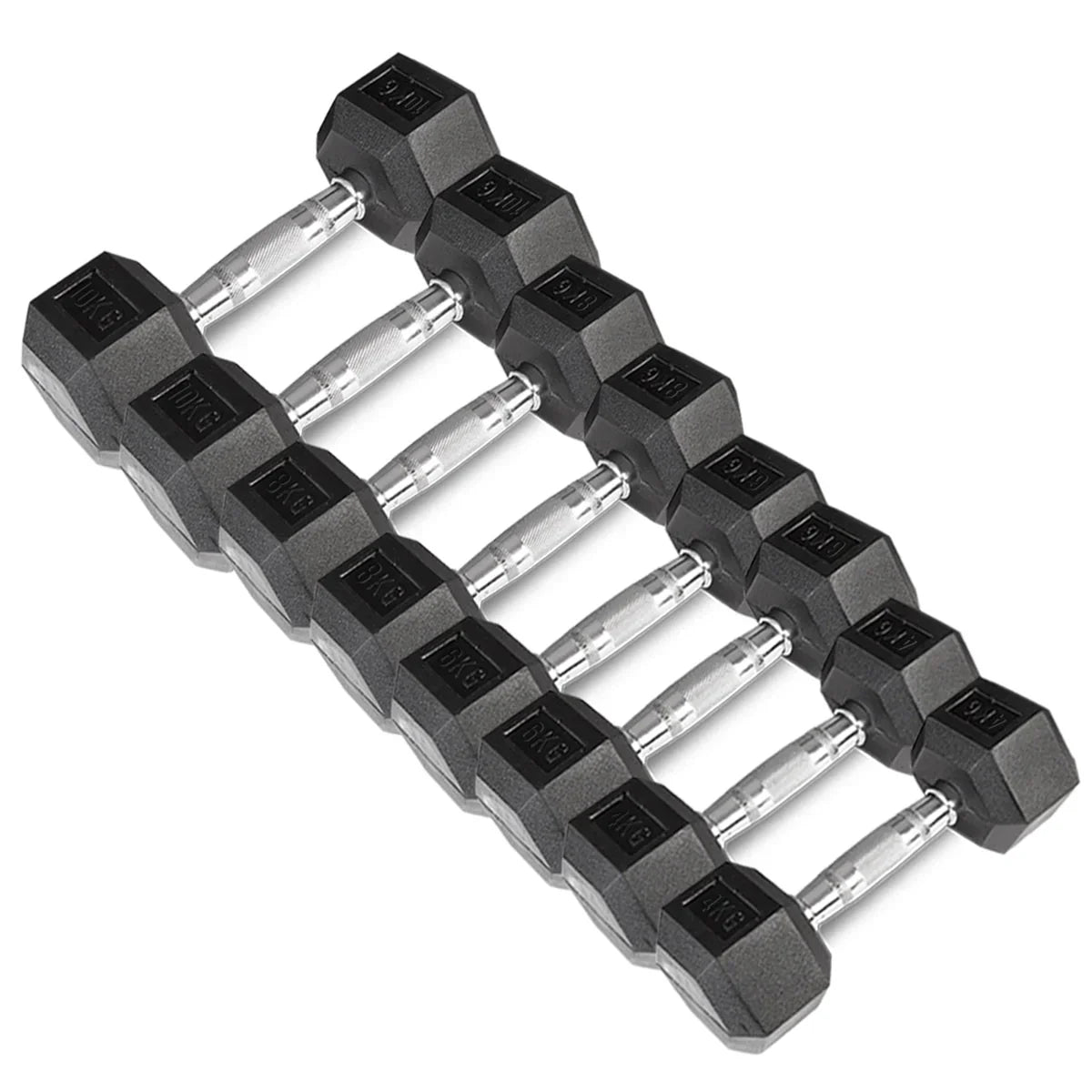 Hex Dumbbell Set 4kg–10kg with Stand | 4 Pair Rubber Hex Package