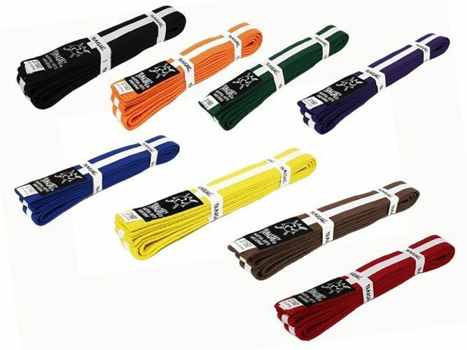 YAMASAKI COLOURED MARTIAL ARTS BELTS WITH WHITE STRIPE | KARATE, BJJ & TAEKWONDO RANK BELTS