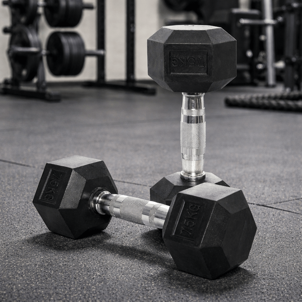 Rubber Coated Hex Dumbbells | Class A Commercial Grade Pairs 1kg–60kg