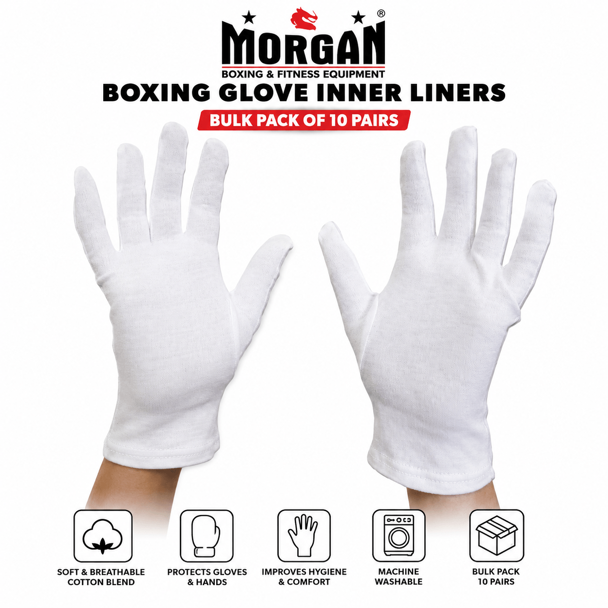 Morgan Boxing Glove Inner Liners | Bulk Pack of 10 Pairs | Junior