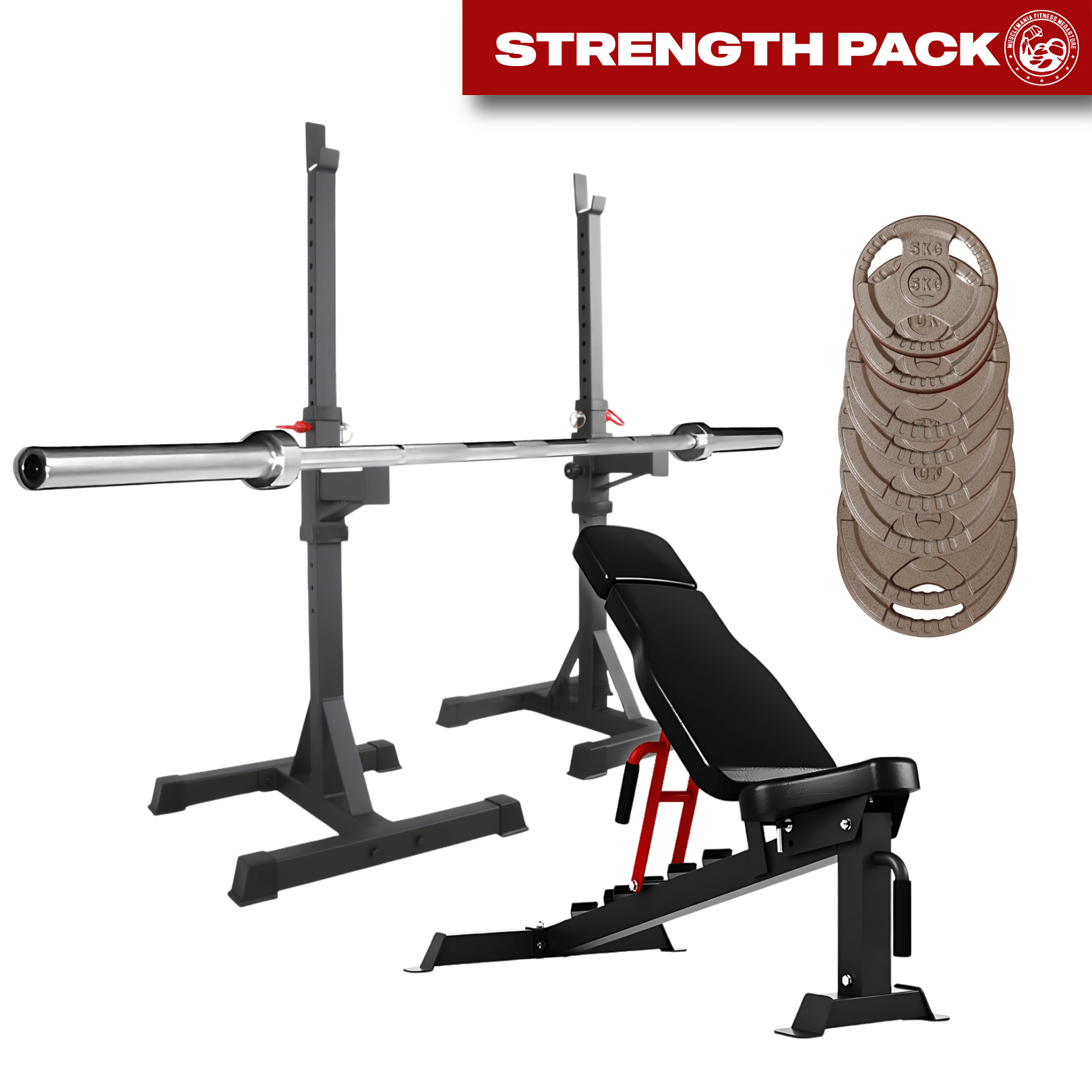 Morgan Commercial Squat / Bench Stands Package with FID Bench & 100kg Olympic Weight Set
