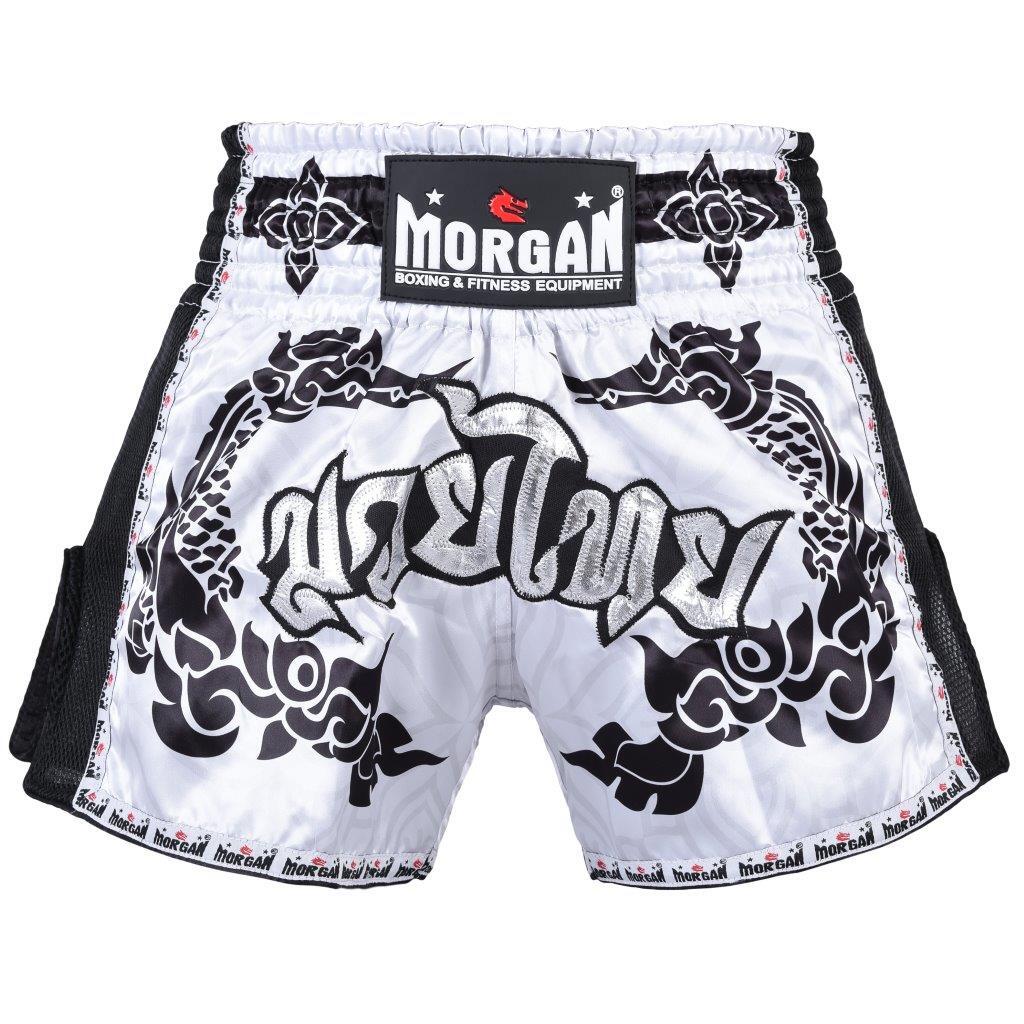 Morgan White Dragon Muay Thai Shorts | Satin Thai Cut Fight Shorts