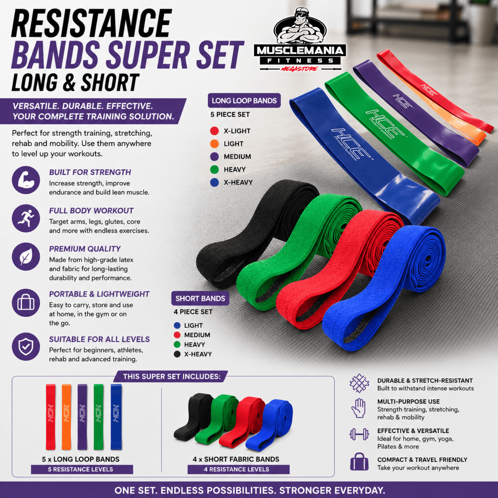 Resistance Bands Super Set | Long & Short Resistance Band Package