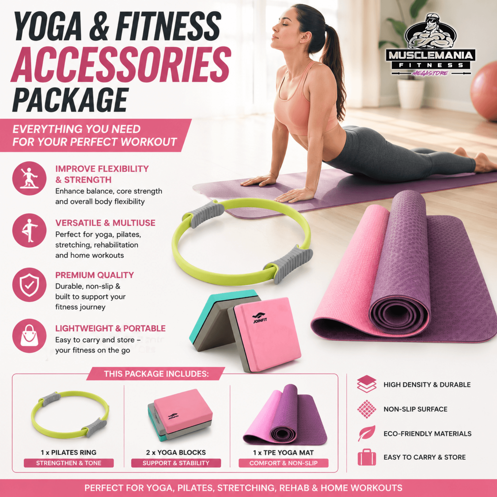 Yoga Fitness Accessories Package | Complete Yoga & Pilates Starter Bundle