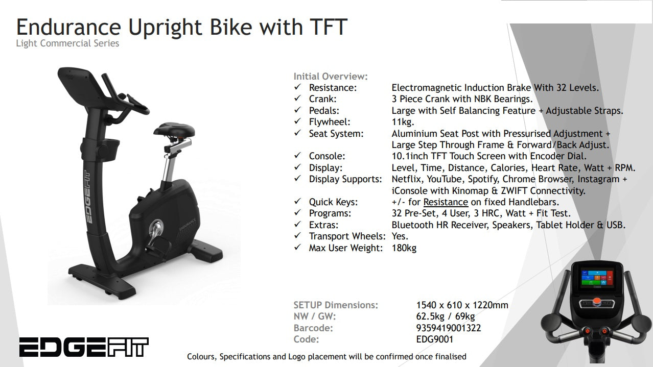 Edgefit Elite Upright Bike with TFT - Commercial Series SEE IN-STORE: EOFY SALE