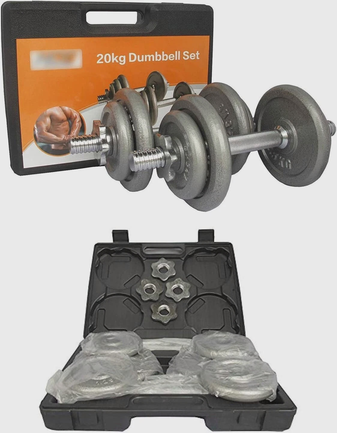 SPECIAL - Adjustable Dumbbell Set With Case In Black-Grey (total weight 20kgs)