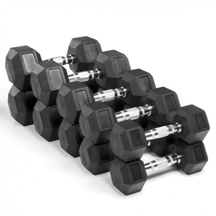 5–25kg Rubber Hex Dumbbell Set With 2-Tier Rack | Commercial Dumbbell Set