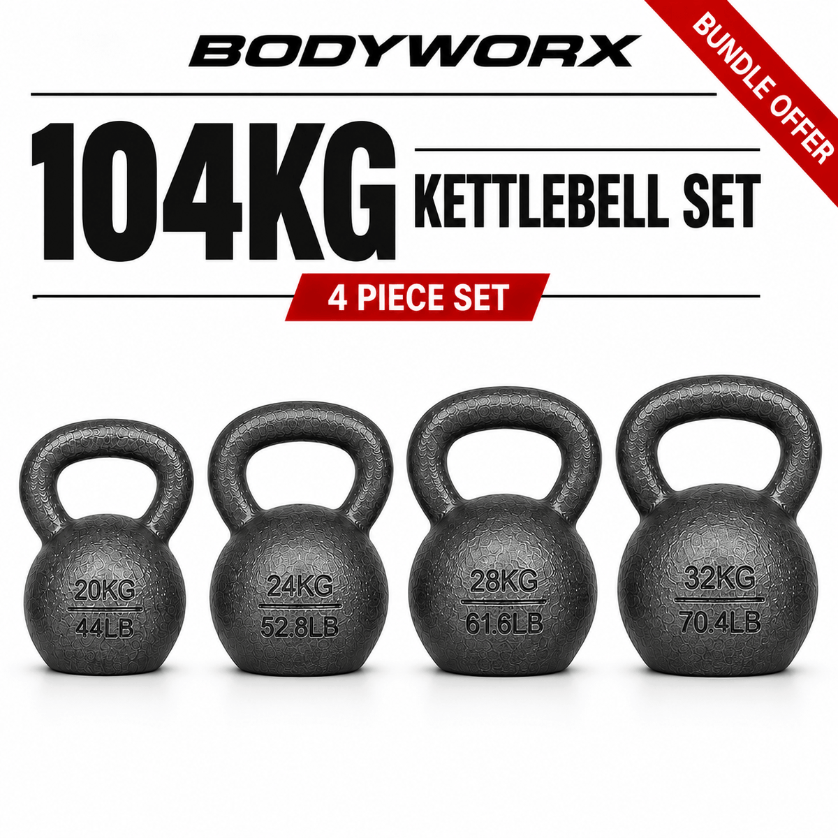 Bodyworx 104kg Cast Iron Kettlebell Set | Full Strength Package