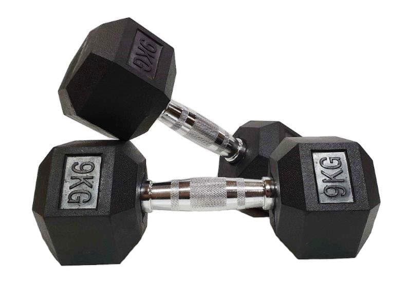 Rubber Coated Hex Dumbbells | Class A Commercial Grade Pairs 1kg–60kg