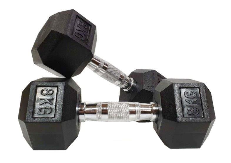 Rubber Coated Hex Dumbbells | Class A Commercial Grade Pairs 1kg–60kg