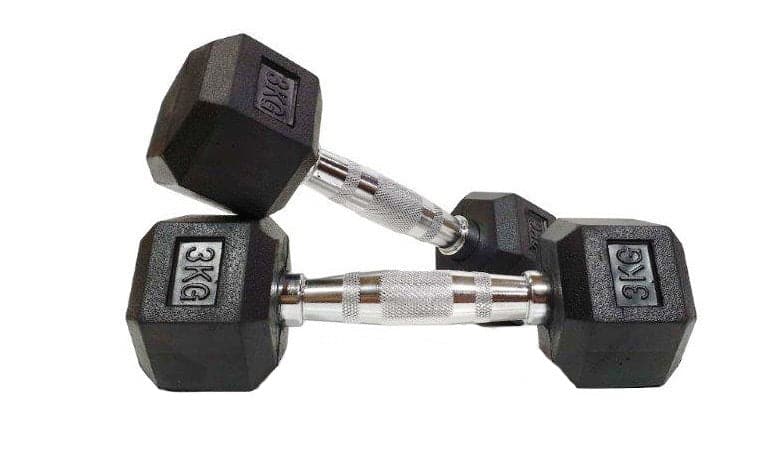 Rubber Coated Hex Dumbbells | Class A Commercial Grade Pairs 1kg–60kg
