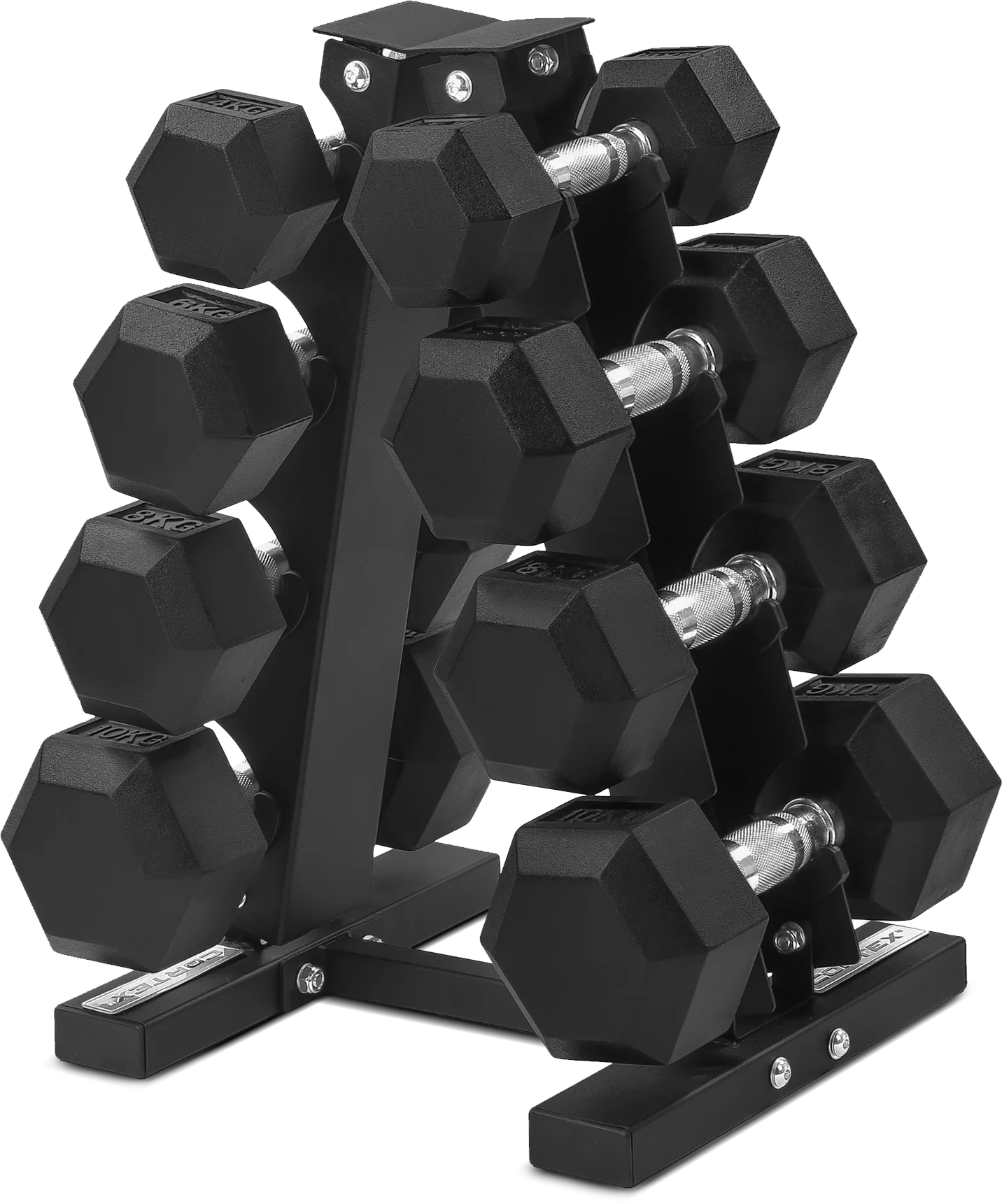 Hex Dumbbell Set 4kg–10kg with Stand | 4 Pair Rubber Hex Package