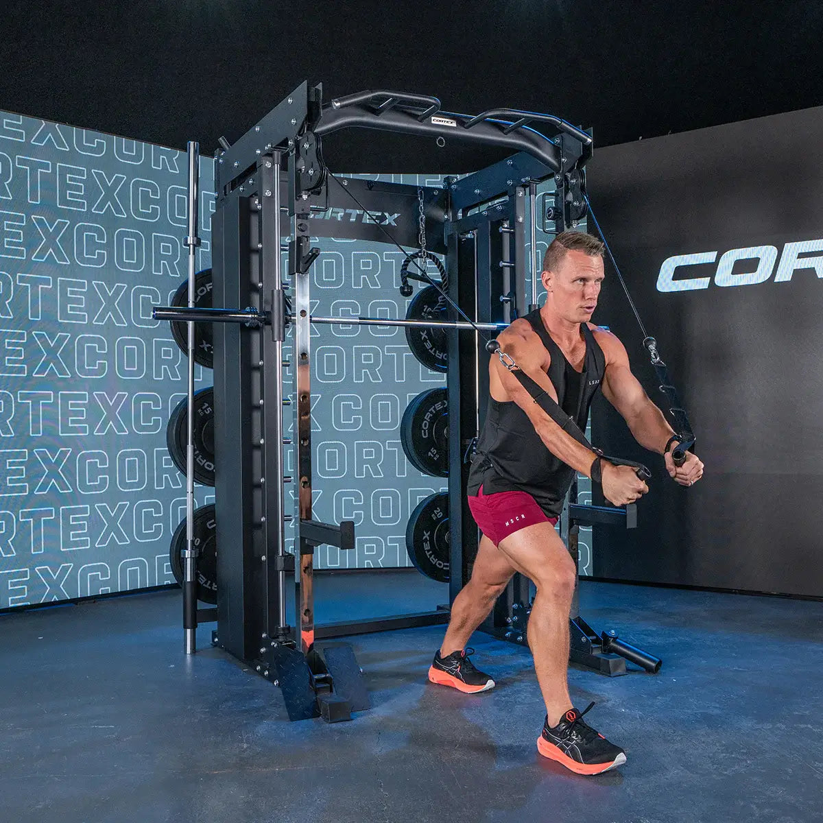 CORTEX SM-26:  6-in-1 Power Rack with Dual Steel Stack Smith & Cable Machine includes Solid Steel Core Smith Bar