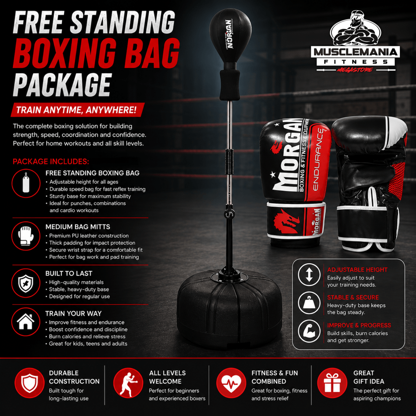 Free Standing Boxing Bag Package | AAA King Cobra Boxing Bag & Medium Bag Mitts