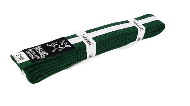 YAMASAKI COLOURED MARTIAL ARTS BELTS WITH WHITE STRIPE | KARATE, BJJ & TAEKWONDO RANK BELTS