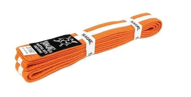 YAMASAKI COLOURED MARTIAL ARTS BELTS WITH WHITE STRIPE | KARATE, BJJ & TAEKWONDO RANK BELTS