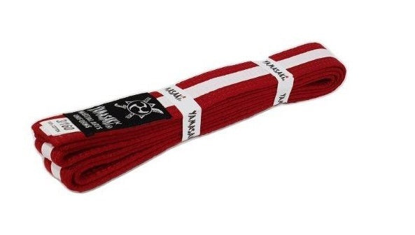 YAMASAKI COLOURED MARTIAL ARTS BELTS WITH WHITE STRIPE | KARATE, BJJ & TAEKWONDO RANK BELTS