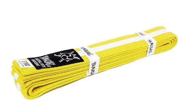 YAMASAKI COLOURED MARTIAL ARTS BELTS WITH WHITE STRIPE | KARATE, BJJ & TAEKWONDO RANK BELTS
