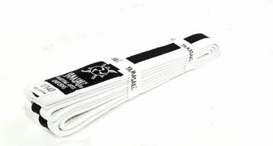 YAMASAKI WHITE MARTIAL ARTS BELTS WITH COLOURED STRIPE | KARATE, BJJ & TAEKWONDO RANK BELTS