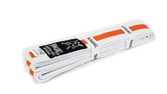 YAMASAKI WHITE MARTIAL ARTS BELTS WITH COLOURED STRIPE | KARATE, BJJ & TAEKWONDO RANK BELTS