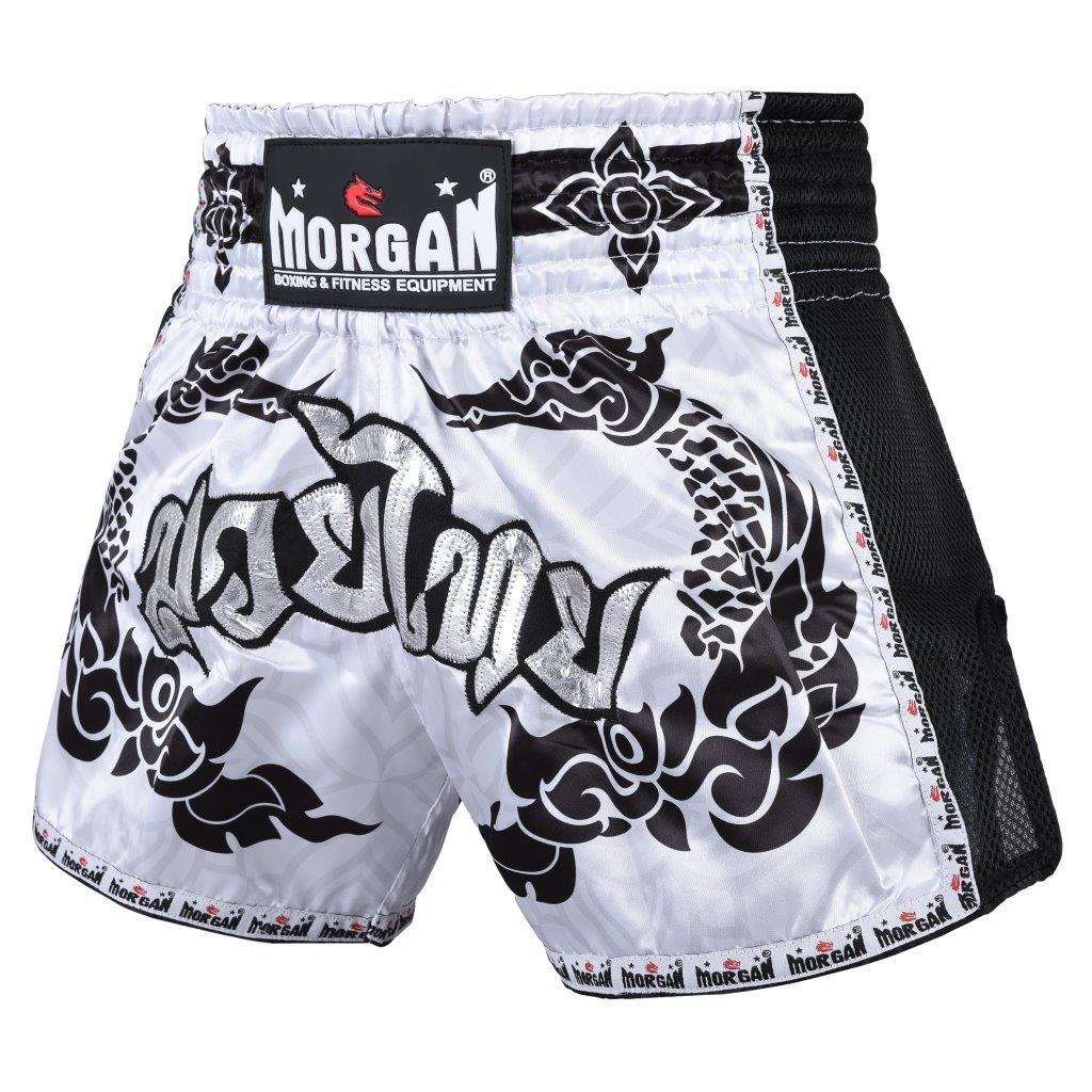 Morgan White Dragon Muay Thai Shorts | Satin Thai Cut Fight Shorts