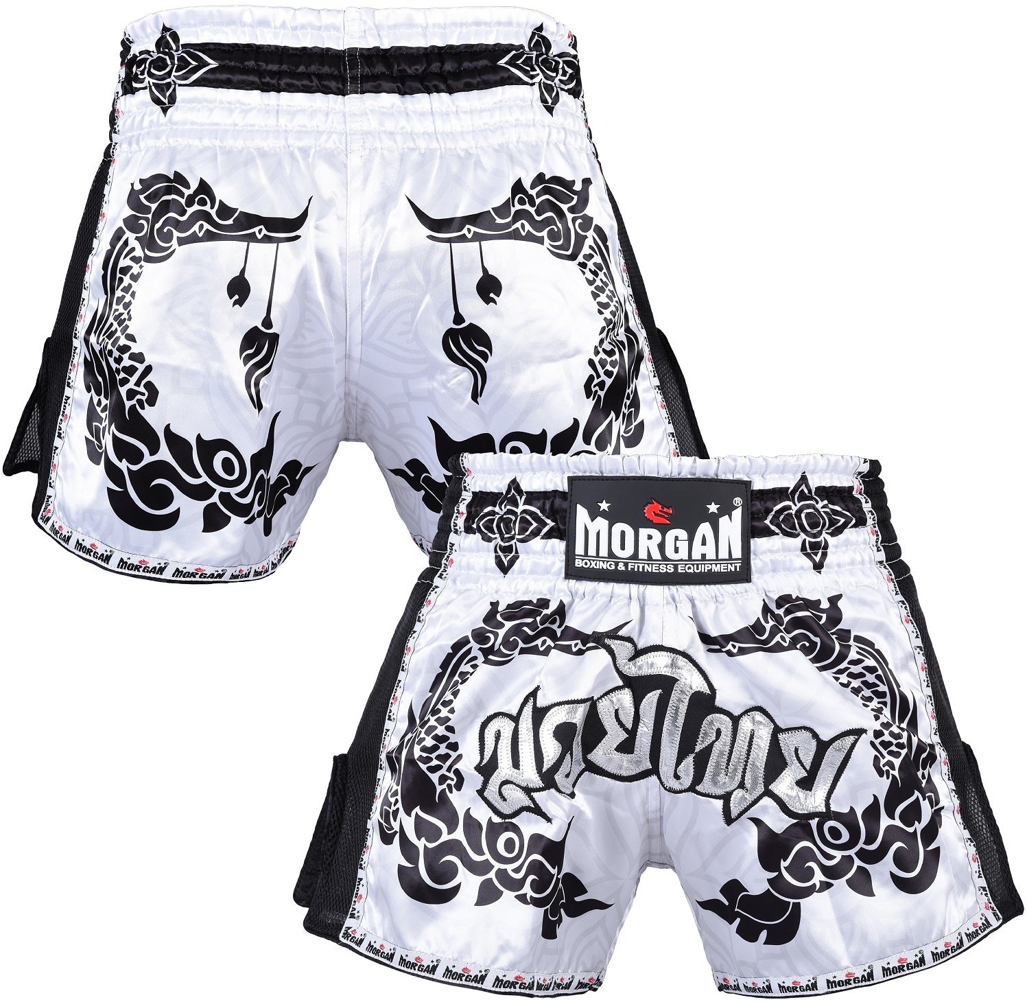 Morgan White Dragon Muay Thai Shorts | Satin Thai Cut Fight Shorts